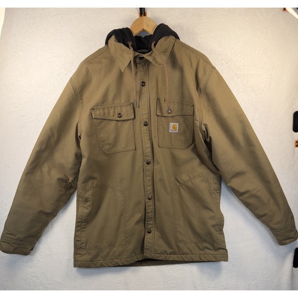 Carhartt Other - Carhartt Mens Sz M Quick Duck Canvas Fleece Lined Chore Jacket Fleece Hood